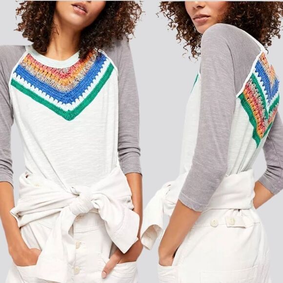 Free People Spring Bound Long-Sleeve Embroidered 3/4 Sleeve Top Size Small - Picture 1 of 10